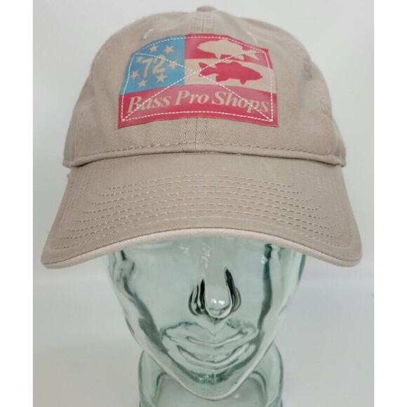 Bass Pro Shops Other - Bass‎ Pro Shops Cotton Khaki Strap Back Adjustable Hat 1972 Flag Patch